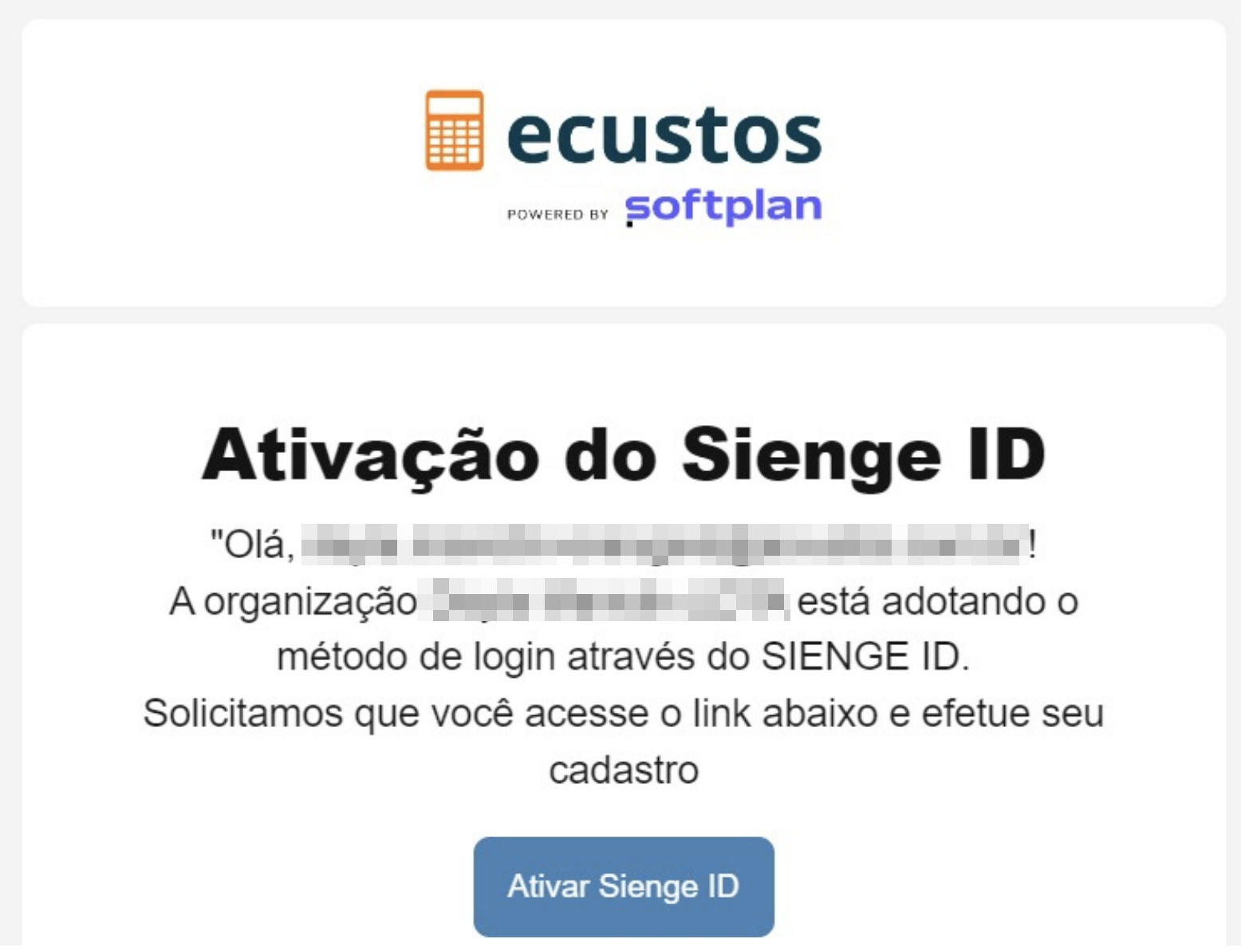 Email de ativação do Sienge ID
